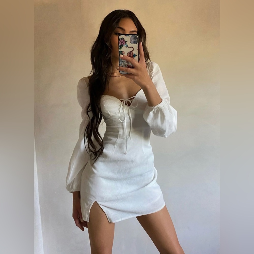 White Long Sleeve Mini Dress